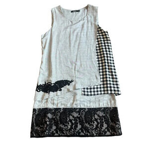 Desigual Sleeveless Dress Patch Plaid Lace Shift Fit Size 38 10 Women's US